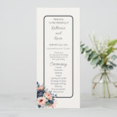 Navy Blue Dusty Roos Floral Wedding Flat Programma (Staand voorkant)