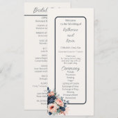 Navy Blue Dusty Roos Floral Wedding Flat Programma (Voorkant / Achterkant)