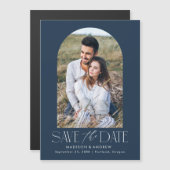 Navy blue | Eenvoudige moderne Arch-foto slaat de Magnetische Uitnodiging (Voorkant / Achterkant)