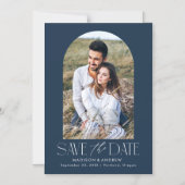Navy blue | Eenvoudige moderne Arch-foto slaat de Magnetische Uitnodiging (Voorkant)