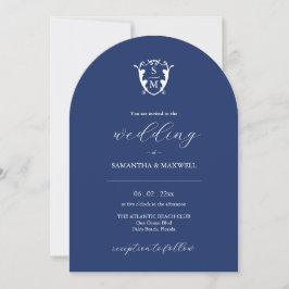 Navy Blue Eenvoudige Monogrammed Huwelijksuitnodig Kaart