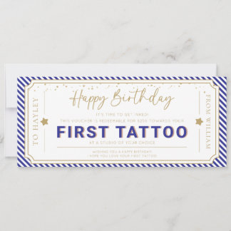 Navy Blue Eerste Tatoeage Verjaardagscadeau Bon Kaart
