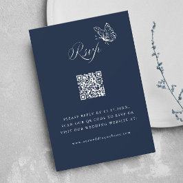Navy Blue Elegant Calligraphy Wedding QR Code RSVP Kaartje