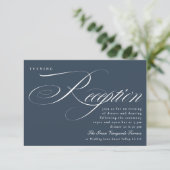 Navy Blue Elegant Calligraphy Wedding Reception Kaart (Staand voorkant)