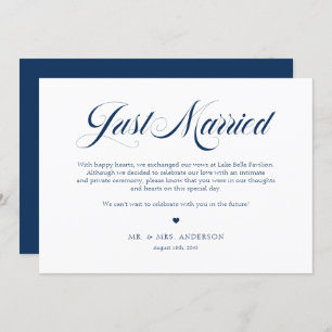 Navy Blue Elegant gebold kalligrafie gewoon gehuwd Aankondiging