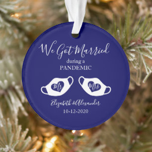 Navy Blue Elegant gehuwd tijdens pandemische foto Ornament