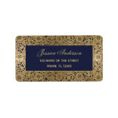 Navy Blue Elegant  Gold Rozen Script Etiket (Voorkant)