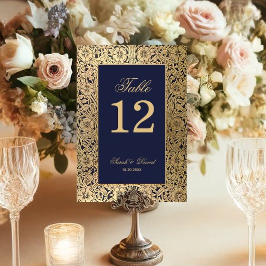 Navy Blue Elegant Gold Rozen Wedding Kaart