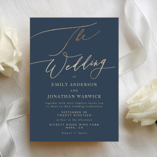 Navy Blue Elegant Gold The Wedding Kaart