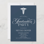 Navy Blue Elegant Medisch Caduceus Afstuderen Kaart (Voorkant)