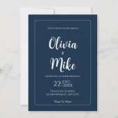 Navy Blue Elegant minimalist Wedding Invitation Kaart (Voorkant)