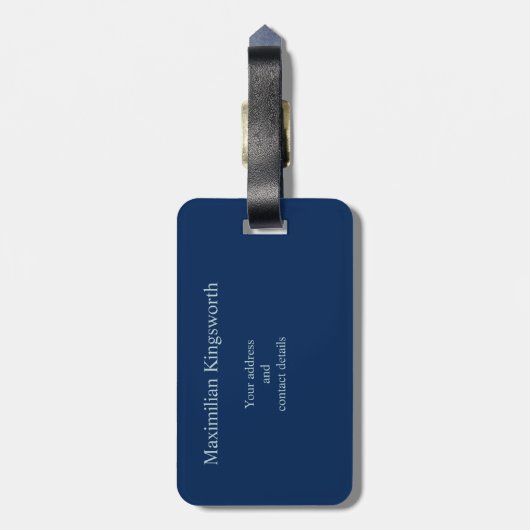 Navy Blue elegant monogram gepersonaliseerd Bagagelabel (Achterkant verticaal)