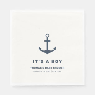 Navy Blue Elegant Nautisch Anker Baby shower Servet