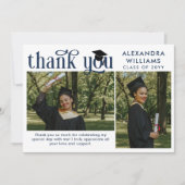 Navy Blue Elegant Overlay Foto Afstuderen Bedankkaart (Voorkant)