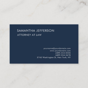 Navy Blue Elegant Plain Professional Attorney Law Visitekaartje