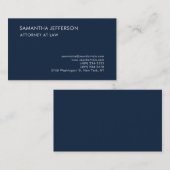 Navy Blue Elegant Plain Professioneel Attorney Law Visitekaartje (Voorkant / Achterkant)