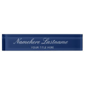 Navy Blue Elegant Script Eenvoudig Minimalistisch Naambordje (Voorkant)