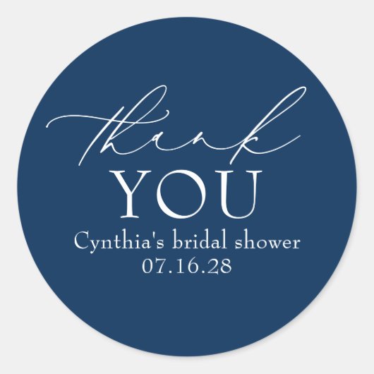Navy Blue Elegant Script Modern Thank You  Ronde Sticker (Voorkant)