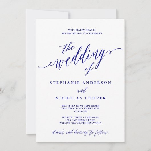 Navy Blue Elegant Script uitnodiging (Voorkant)