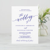 Navy Blue Elegant Script uitnodiging (Staand voorkant)