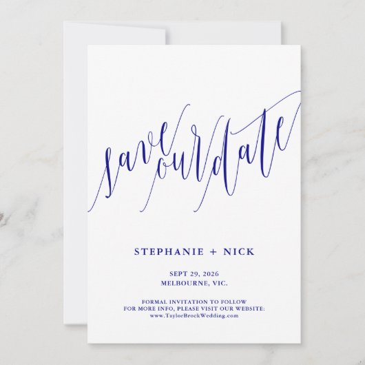Navy Blue Elegant Script uitnodiging (Voorkant)