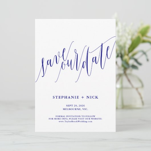 Navy Blue Elegant Script uitnodiging (Staand voorkant)