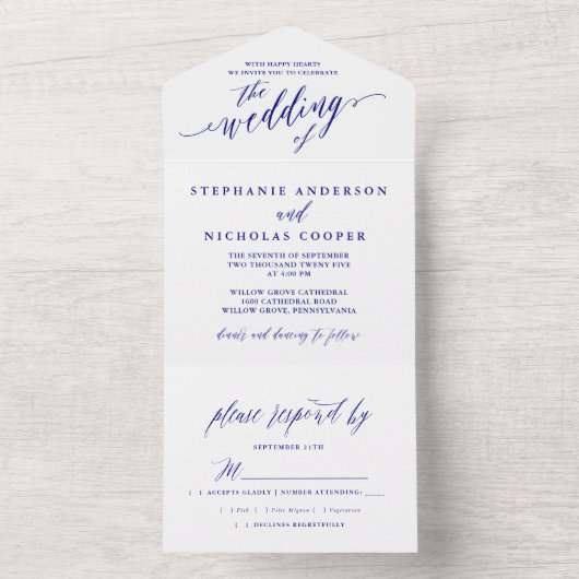Navy Blue Elegant Script uitnodiging (Binnen)