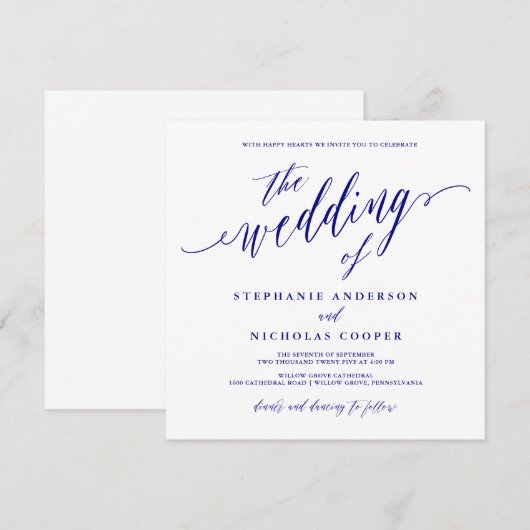 Navy Blue Elegant Script uitnodiging (Voorkant / Achterkant)