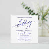 Navy Blue Elegant Script uitnodiging (Staand voorkant)