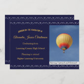 Navy Blue Elegant Scroll Hot Air Ballon Afstudeerd Aankondiging (Voorkant / Achterkant)