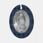 Navy Blue Elegant Snowflake Metalen Ornament (Voorkant links)