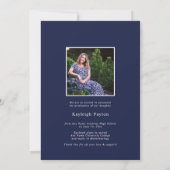 Navy Blue Elegant Typografie Afstuderen Foto Aankondiging (Achterkant)