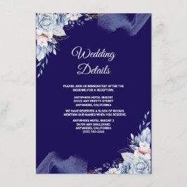 Navy blue elegant wedding informatiekaartje