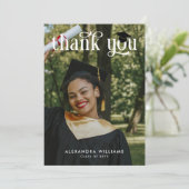 Navy Blue Elegant White Overlay Foto Afstuderen Bedankkaart (Staand voorkant)