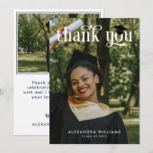 Navy Blue Elegant White Overlay Foto Afstuderen Bedankkaart (Voorkant / Achterkant)