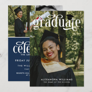 Navy Blue Elegant White Overlay Foto Afstuderen Kaart