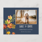 Navy Blue Elegante foto wild bladeren Save the Dat Briefkaart (Voorkant)