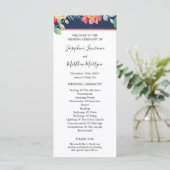 Navy Blue Elegante koraal bloemenbruiloft Programma (Staand voorkant)