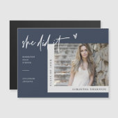 Navy Blue Elle L'A Fait Graduation Photo Magnet (Devant / Derrière)