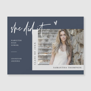 Navy Blue Elle L'A Fait Graduation Photo Magnet