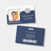 Navy Blue Employee Photo ID Name QR Bar Code Badge (Front & Back)