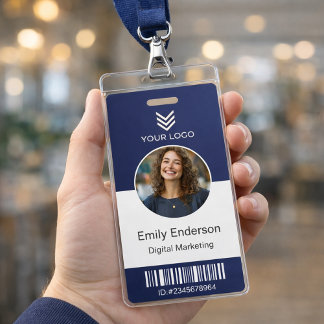 Navy Blue employee photo name tags, business logo  Badge