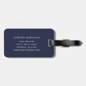 Navy Blue en Aqua Chic Stripes Heart Monogram Bagagelabel (Achterkant horizontaal)