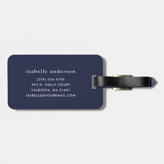 Navy Blue en Aqua Chic Stripes Heart Monogram Bagagelabel (Achterkant horizontaal)