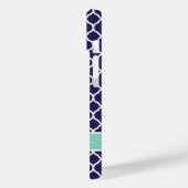 Navy Blue en Aqua Quatrefoil Custom Monogram Case-Mate iPhone Case (Achterkant / Links)