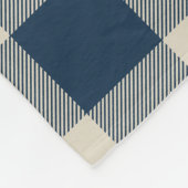 Navy Blue en Beige Buffalo Check Monogram Fleece Deken (Hoek)