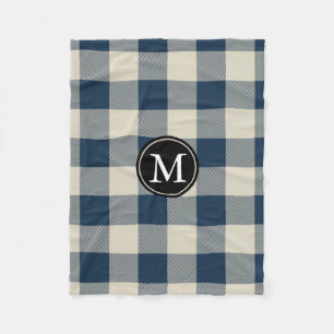 Navy Blue en Beige Buffalo Check Monogram Fleece Deken