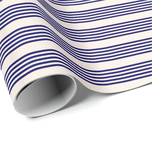 Navy blue en beige vijf strepen patroon cadeaupapier (Rol Hoek)