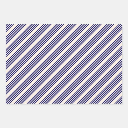 Navy blue en beige vijf strepen patroon inpakpapier vel (Voorkant 2)