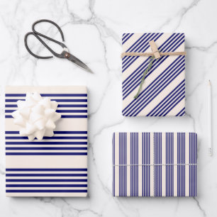 Navy blue en beige vijf strepen patroon inpakpapier vel